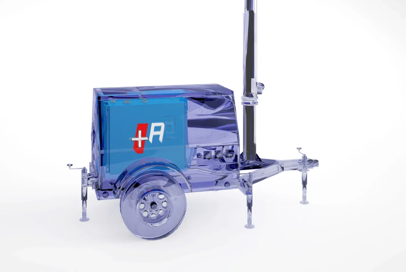 Mobile lighting tower render with an Aliant lithium battery