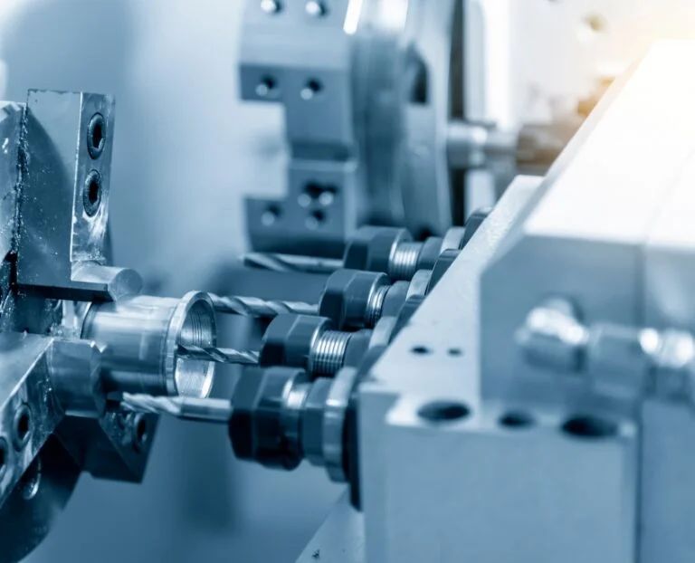 CNC lathe machining an industrial metal component