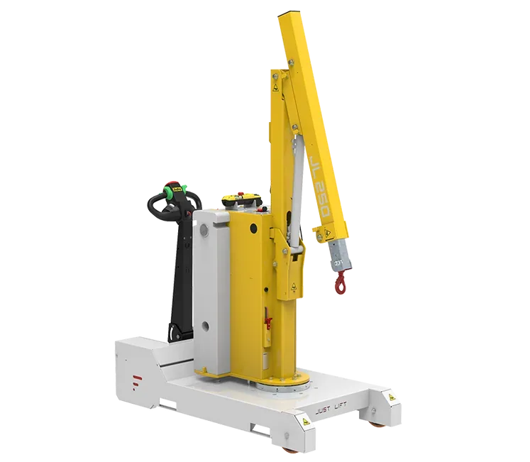 Just Lift JL250 hydraulic counterbalanced mini crane with tiller drive, three-quarter view