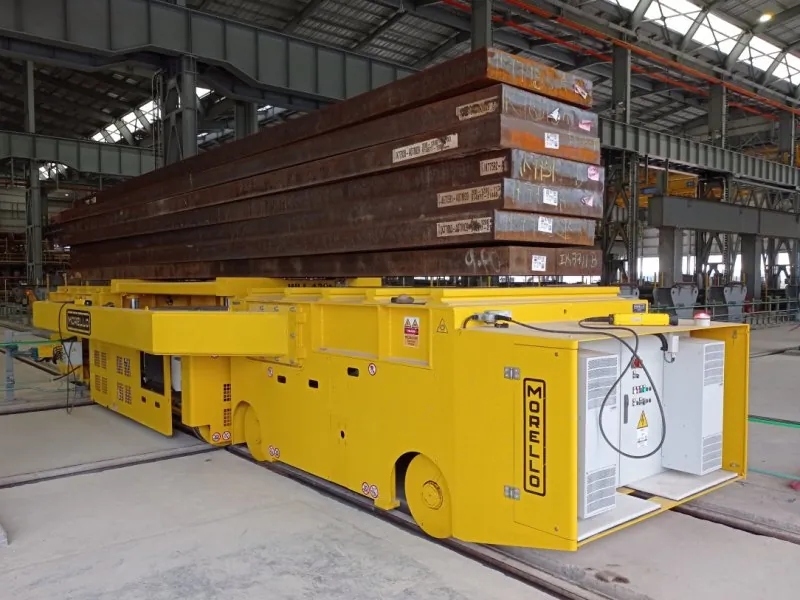 Automatic Morello rail transfer carts for a steel slab warehouse