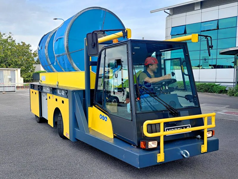 Morello 40 t full electric truck carrying a steel coil outdoors