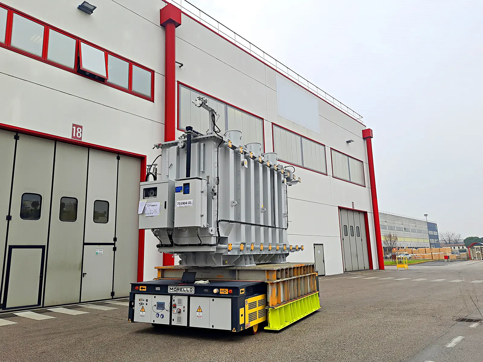 Morello OMNI cart moving a power transformer outdoors