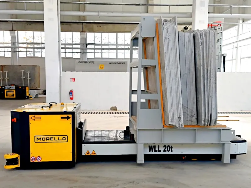 Morello 20 t electric pallet truck carrying marble slabs