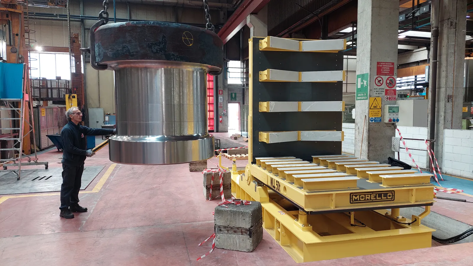 Morello rail cart positioned under a large forged ring
