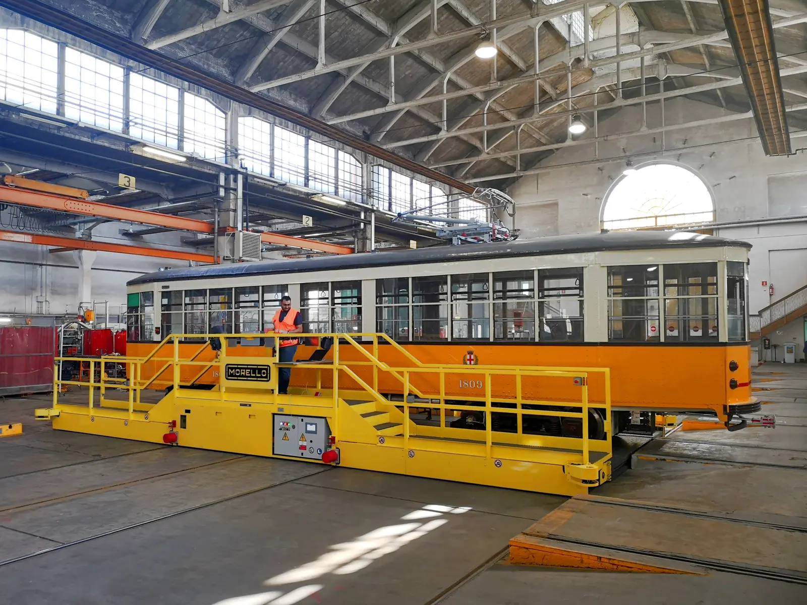 Morello rail cart with access platforms for tram maintenance