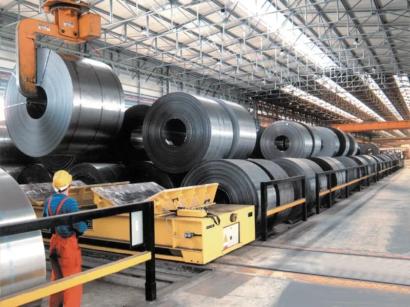 Morello 60 t rail transfer cart moving steel coils in a mill