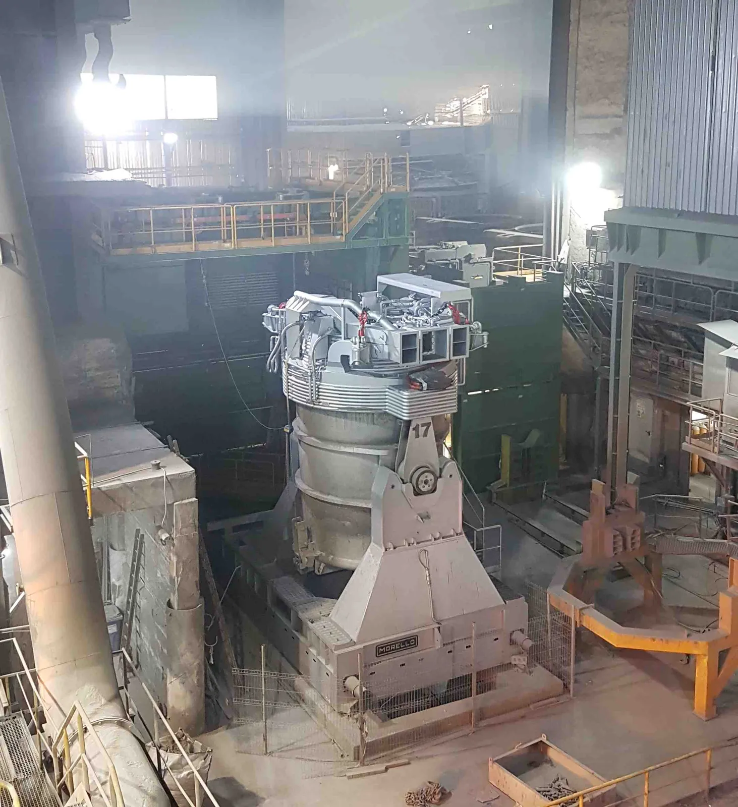 Morello SBR 4R rail ladle car, 170 t capacity, in a steel melt shop