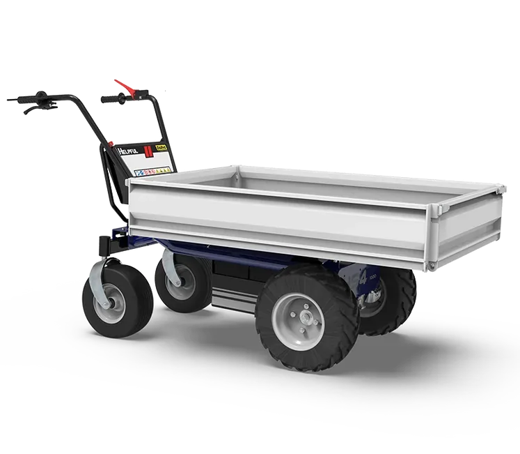 Zallys HS4 four-wheel electric transport trolley with steel bed, three-quarter view