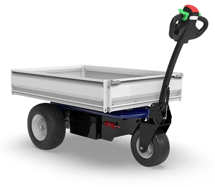 Zallys TR30 three-wheel electric transporter with dump body, three-quarter view